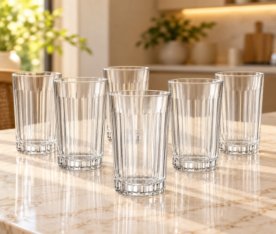 Kiam K-102 Premium Ribbed Glass Tumbler Set – 6 Pieces